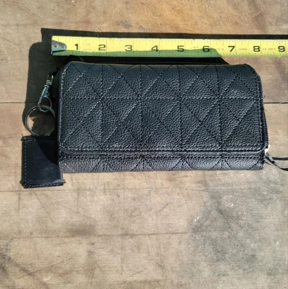 Black wallet checkbook  clutch with many compartments